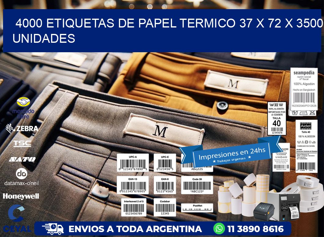 4000 ETIQUETAS DE PAPEL TERMICO 37 x 72 X 3500 UNIDADES