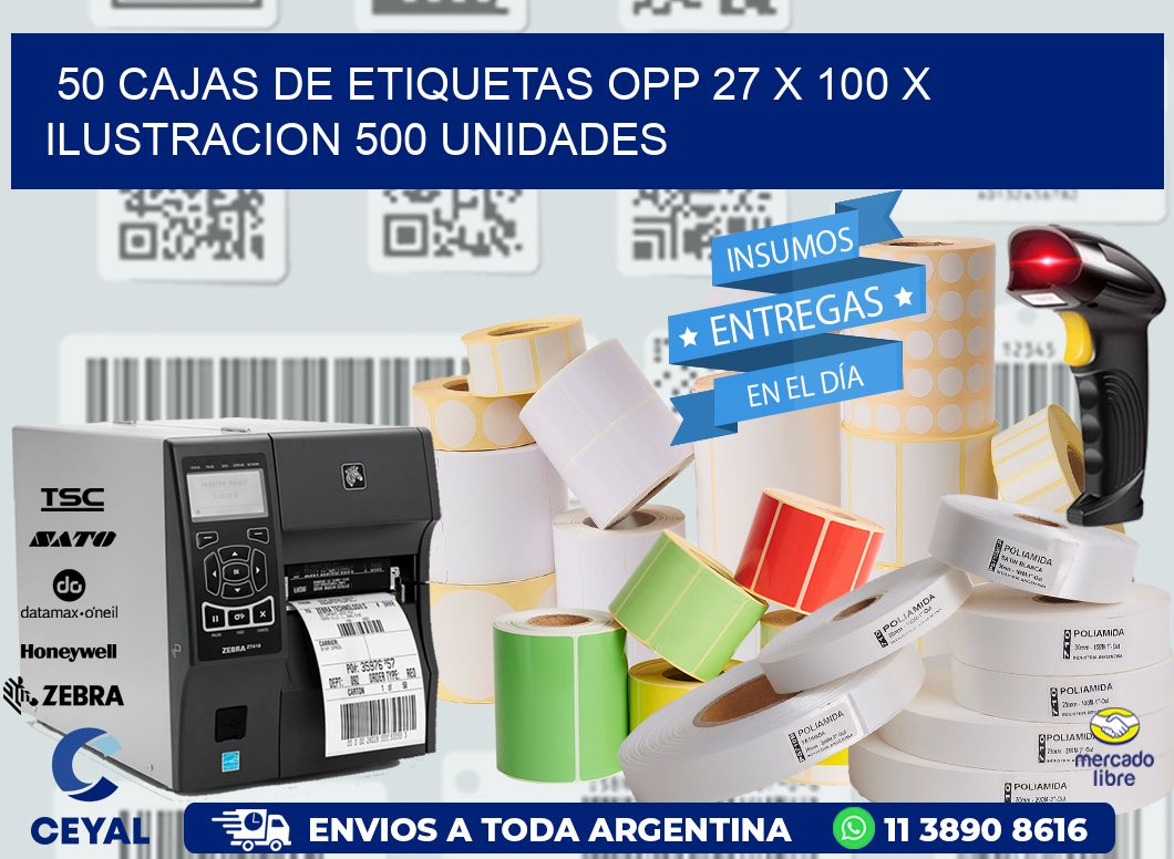 50 CAJAS DE ETIQUETAS OPP 27 x 100 X ILUSTRACION 500 UNIDADES