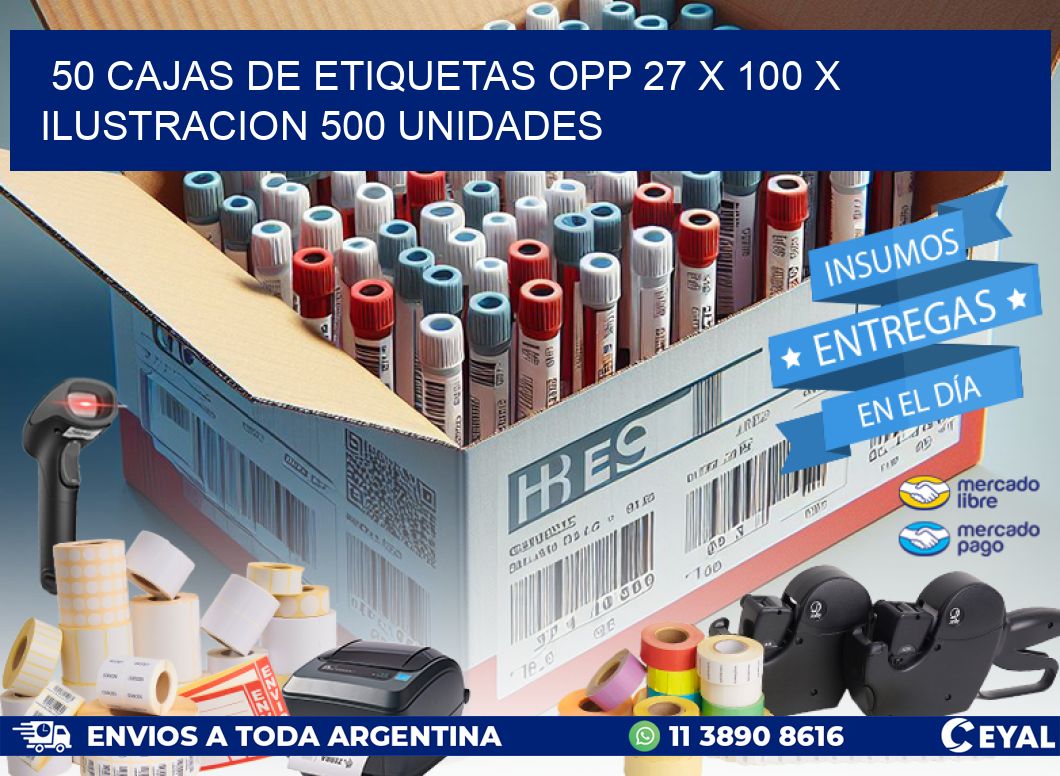 50 CAJAS DE ETIQUETAS OPP 27 x 100 X ILUSTRACION 500 UNIDADES