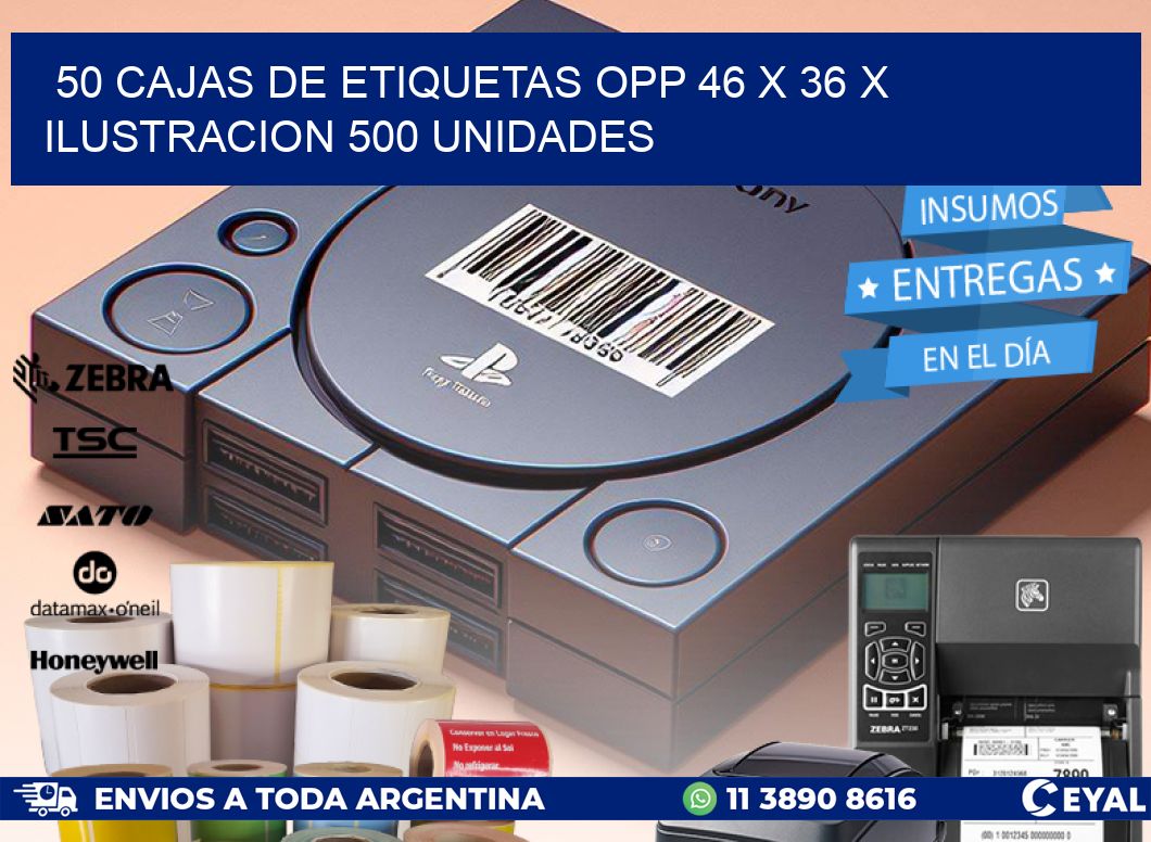 50 CAJAS DE ETIQUETAS OPP 46 x 36 X ILUSTRACION 500 UNIDADES