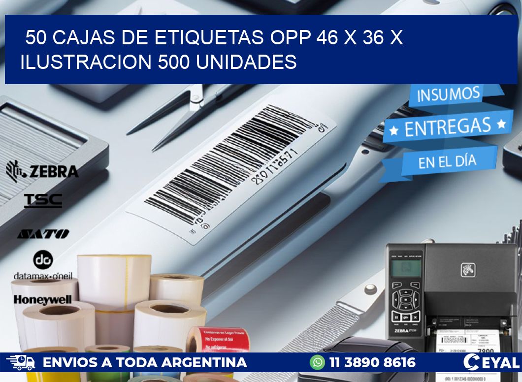 50 CAJAS DE ETIQUETAS OPP 46 x 36 X ILUSTRACION 500 UNIDADES