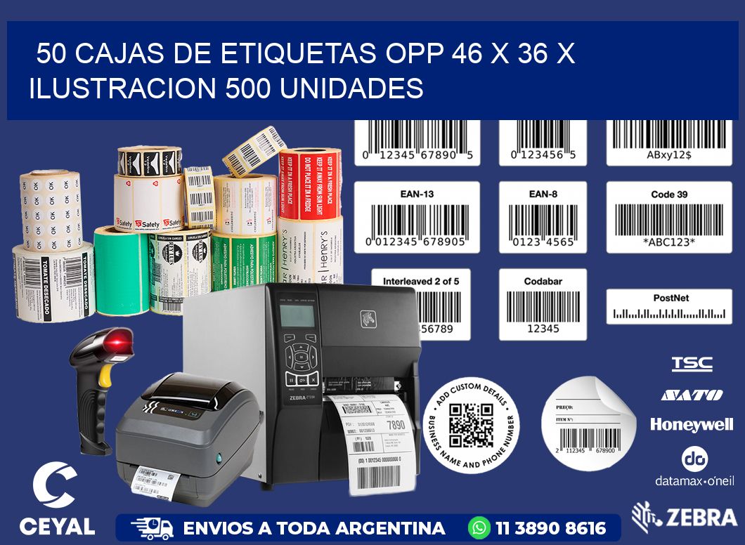 50 CAJAS DE ETIQUETAS OPP 46 x 36 X ILUSTRACION 500 UNIDADES