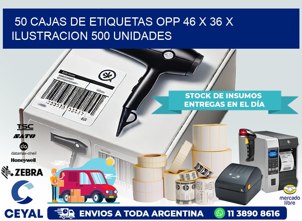 50 CAJAS DE ETIQUETAS OPP 46 x 36 X ILUSTRACION 500 UNIDADES