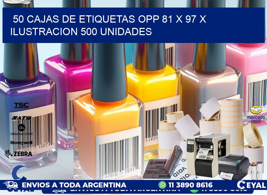 50 CAJAS DE ETIQUETAS OPP 81 x 97 X ILUSTRACION 500 UNIDADES