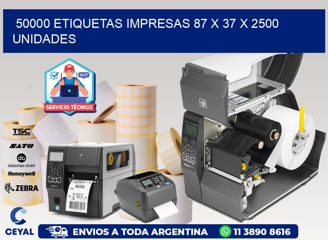 50000 ETIQUETAS IMPRESAS 87 x 37 X 2500 UNIDADES