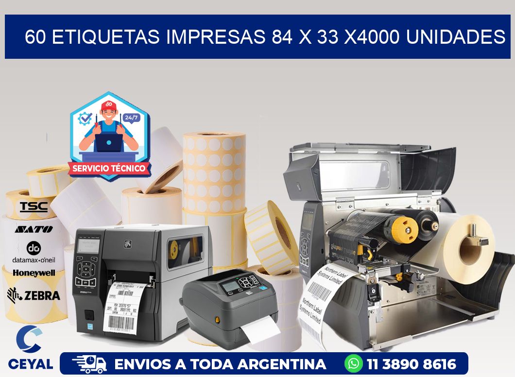 60 ETIQUETAS IMPRESAS 84 x 33 X4000 UNIDADES