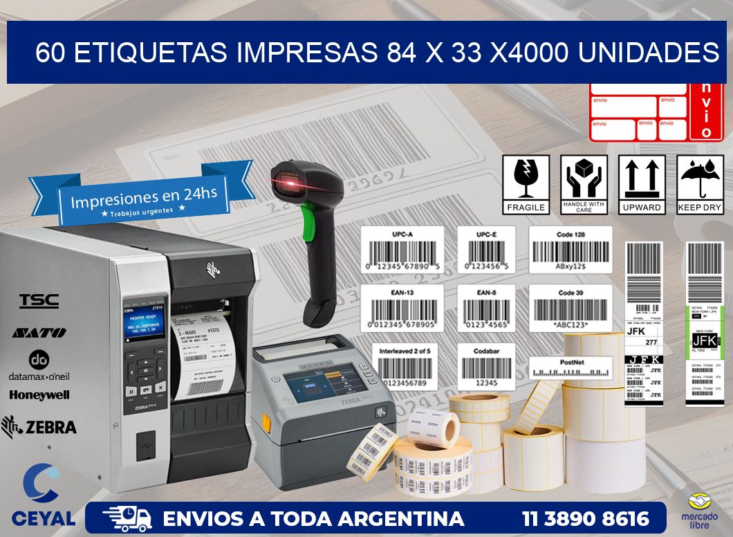 60 ETIQUETAS IMPRESAS 84 x 33 X4000 UNIDADES