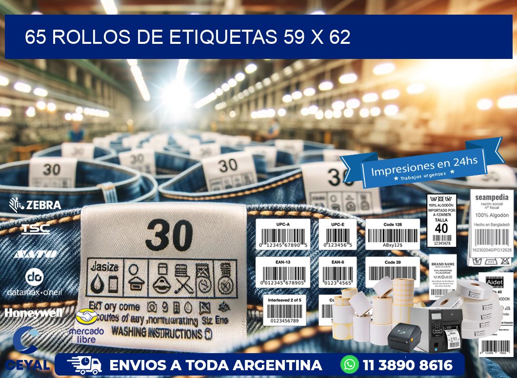 65 ROLLOS DE ETIQUETAS 59 x 62