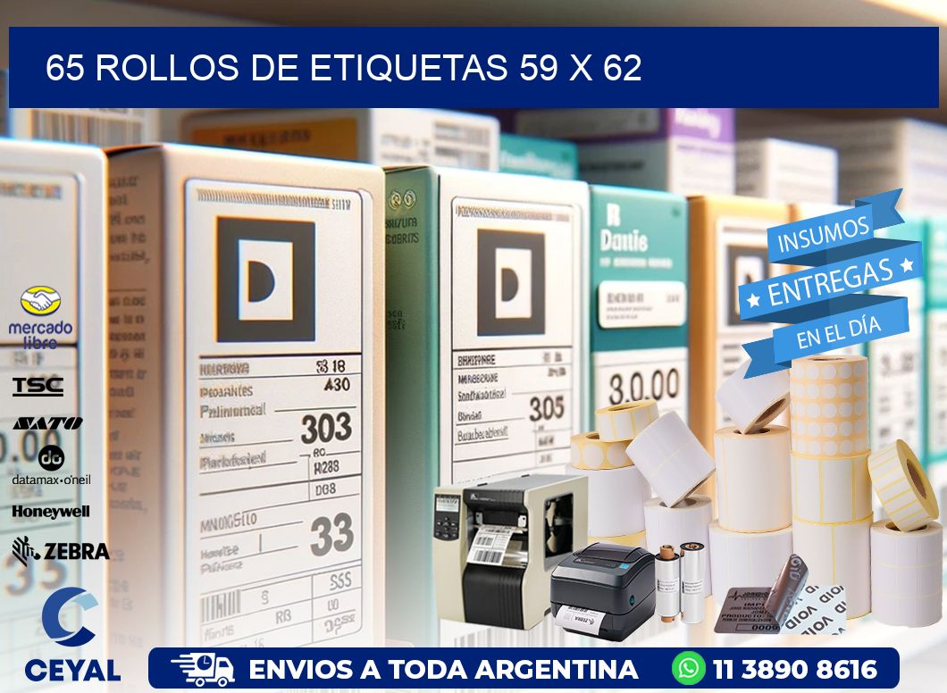 65 ROLLOS DE ETIQUETAS 59 x 62