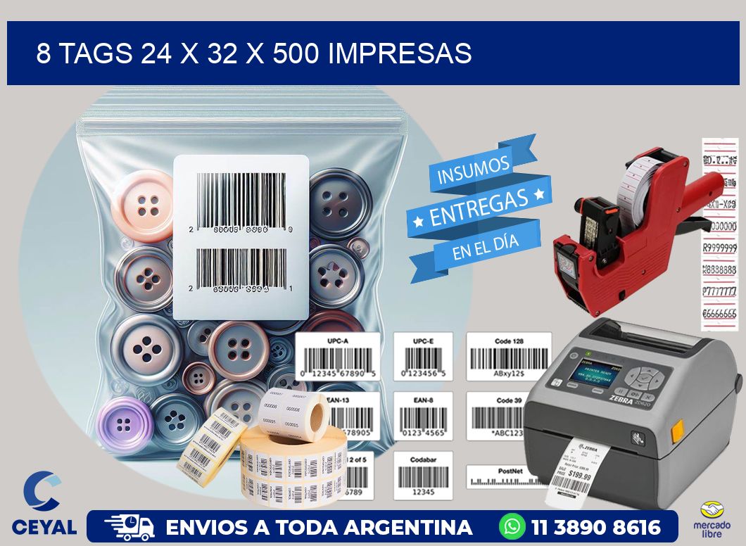 8 TAGS 24 x 32 X 500 IMPRESAS