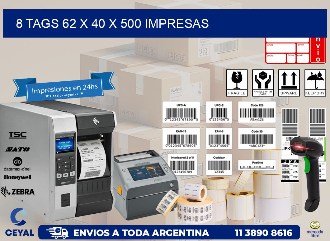 8 TAGS 62 x 40 X 500 IMPRESAS