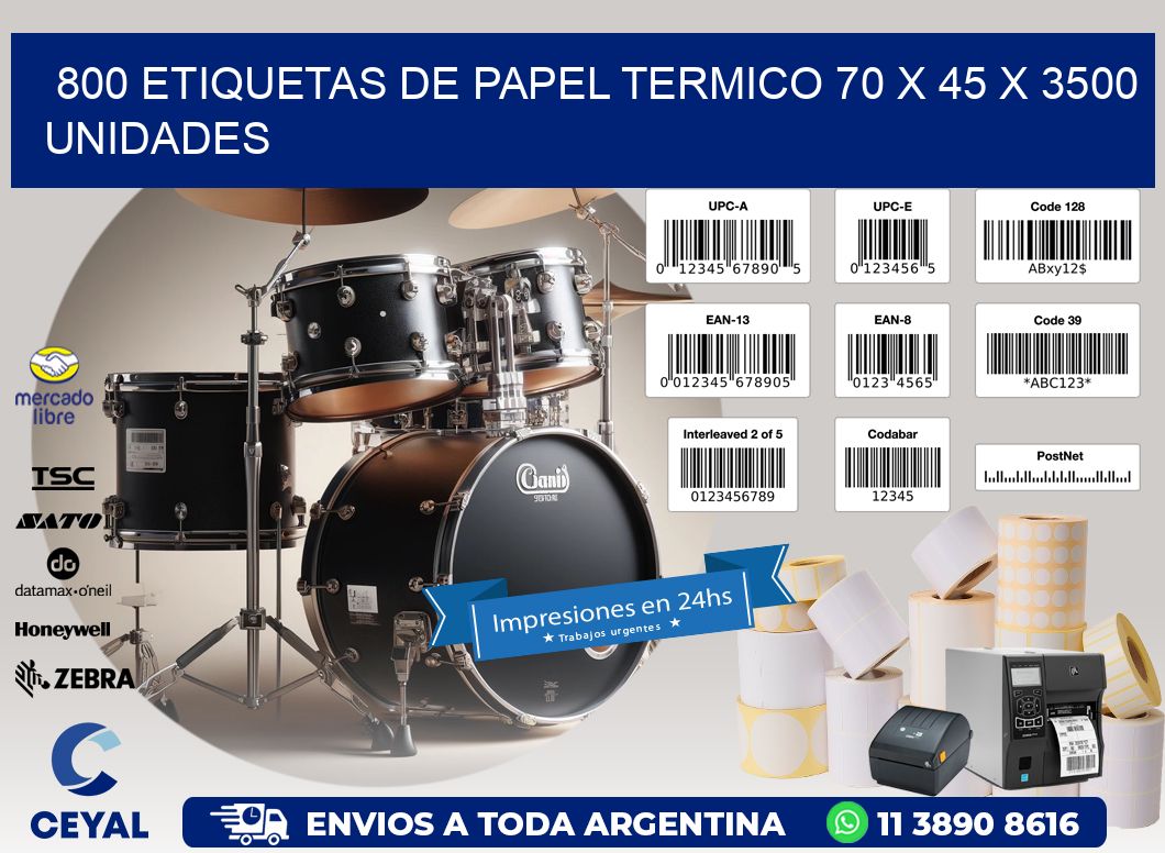 800 ETIQUETAS DE PAPEL TERMICO 70 x 45 X 3500 UNIDADES