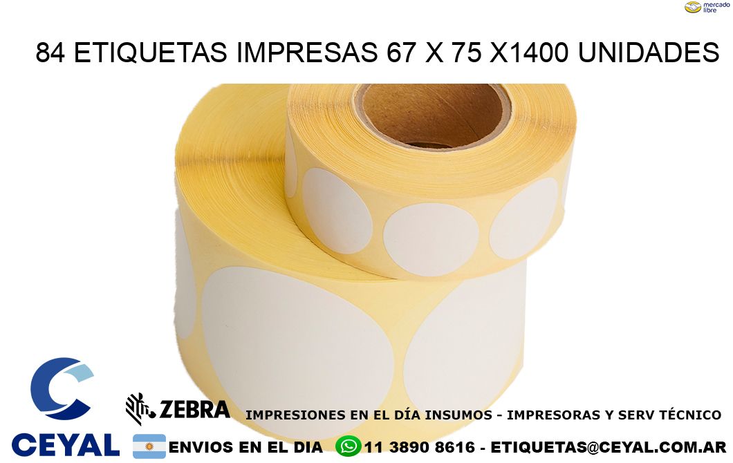 84 ETIQUETAS IMPRESAS 67 x 75 X1400 UNIDADES