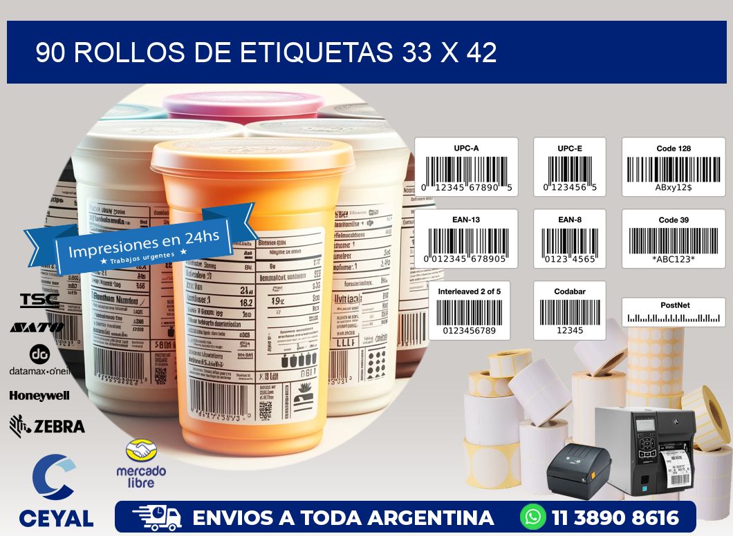 90 ROLLOS DE ETIQUETAS 33 x 42