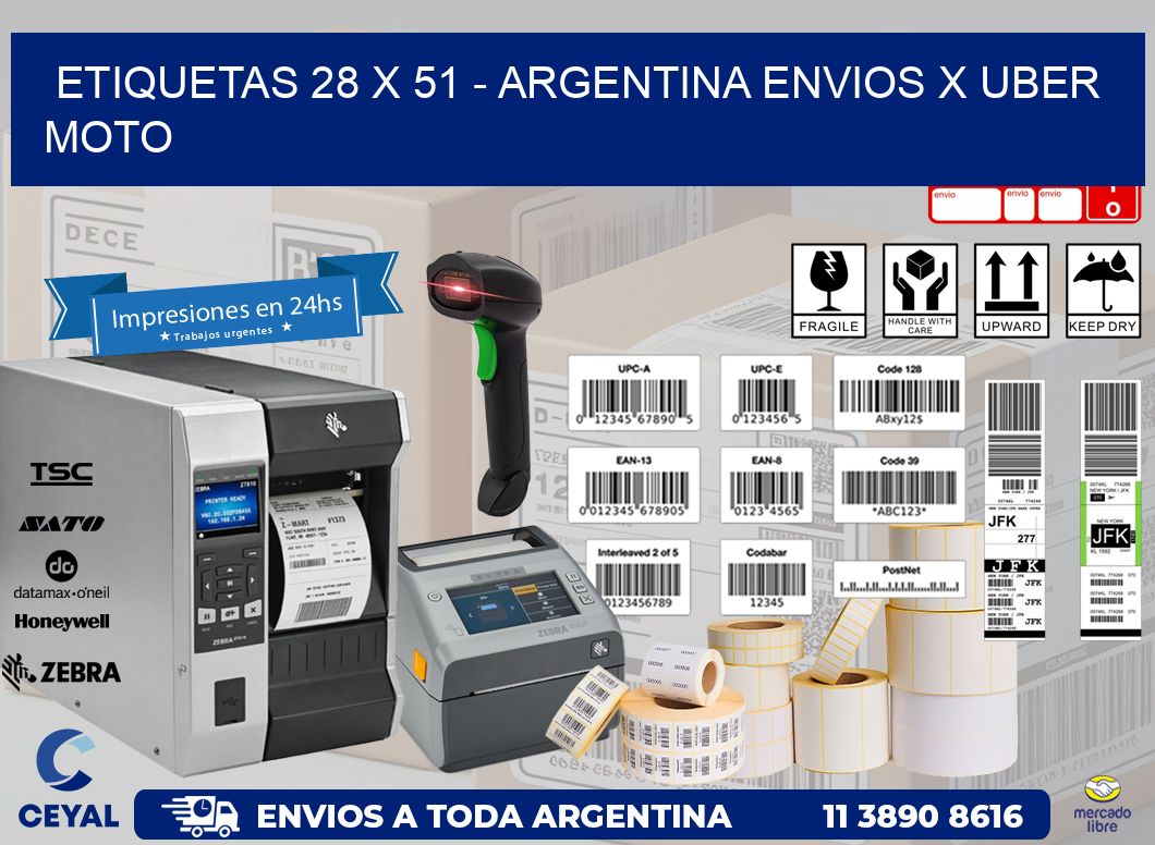 ETIQUETAS 28 x 51 - ARGENTINA ENVIOS X UBER MOTO