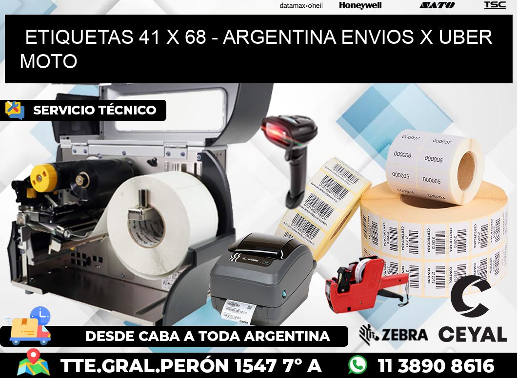 ETIQUETAS 41 x 68 - ARGENTINA ENVIOS X UBER MOTO