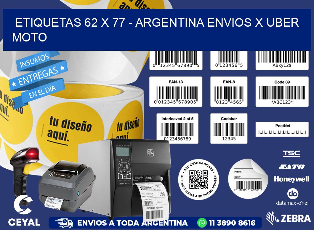 ETIQUETAS 62 x 77 - ARGENTINA ENVIOS X UBER MOTO