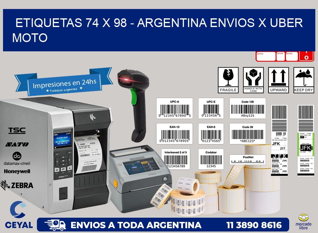 ETIQUETAS 74 x 98 - ARGENTINA ENVIOS X UBER MOTO