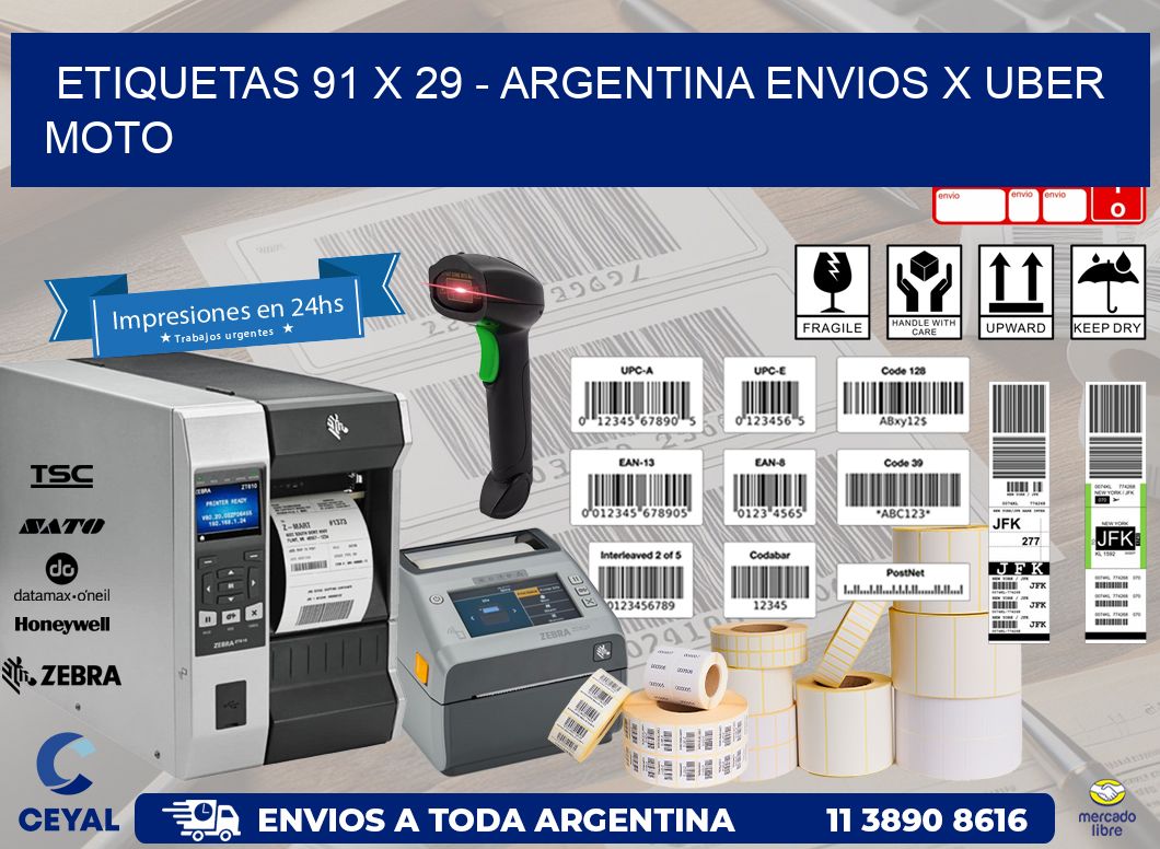 ETIQUETAS 91 x 29 - ARGENTINA ENVIOS X UBER MOTO