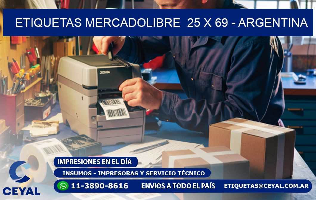 ETIQUETAS MERCADOLIBRE  25 x 69 - ARGENTINA