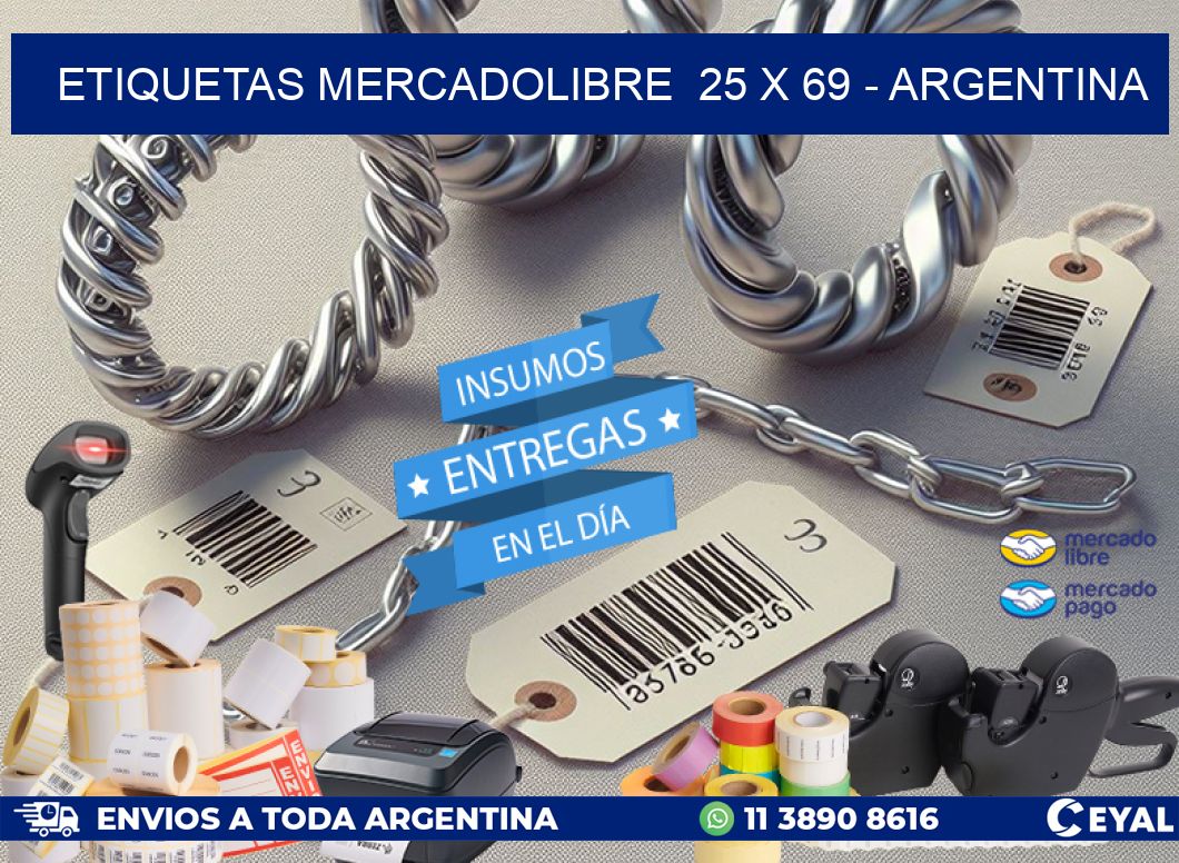 ETIQUETAS MERCADOLIBRE  25 x 69 - ARGENTINA