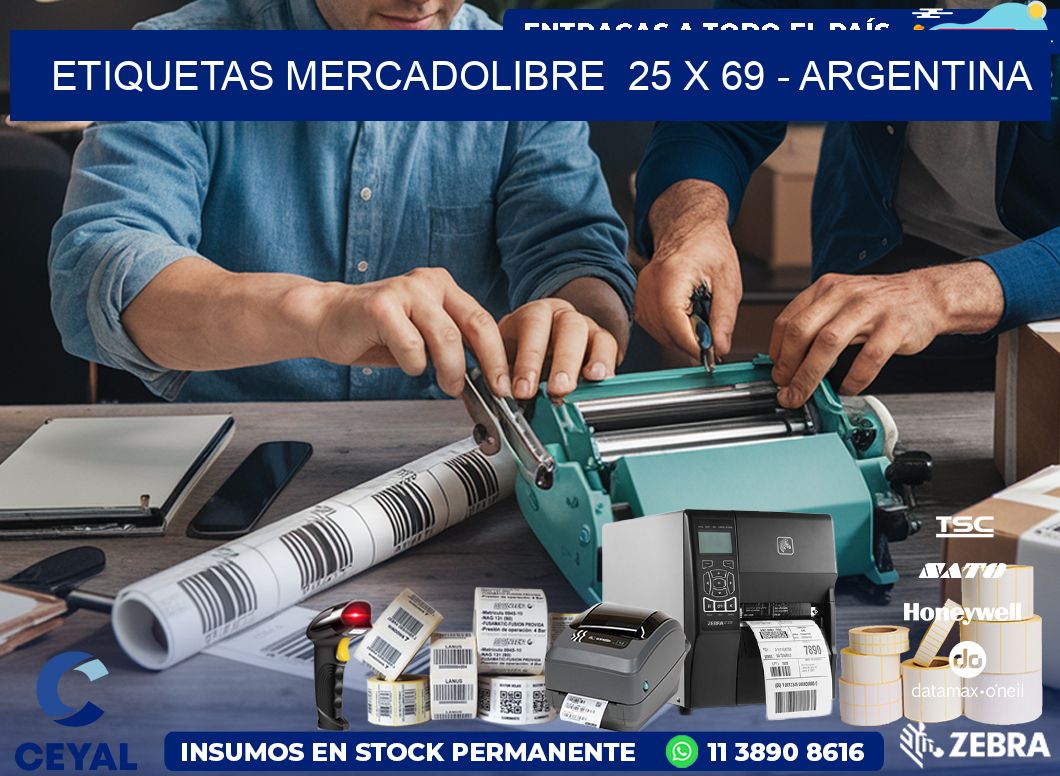 ETIQUETAS MERCADOLIBRE  25 x 69 - ARGENTINA