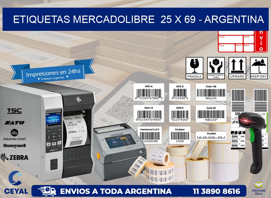 ETIQUETAS MERCADOLIBRE  25 x 69 - ARGENTINA