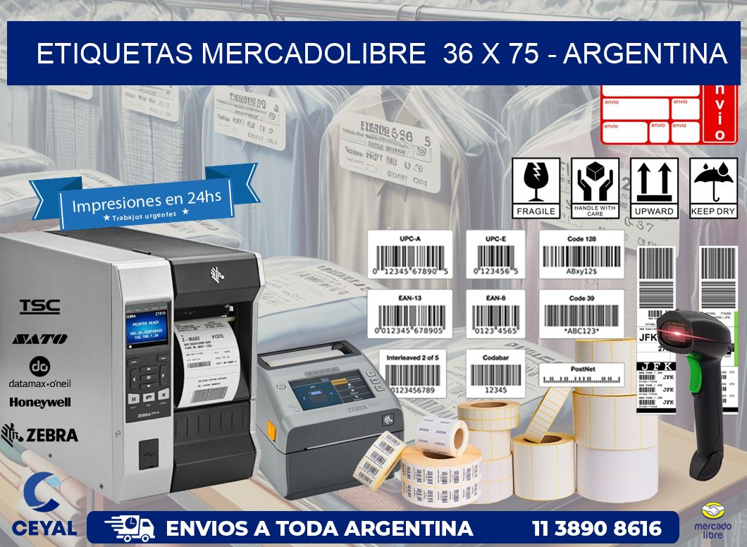 ETIQUETAS MERCADOLIBRE  36 x 75 - ARGENTINA