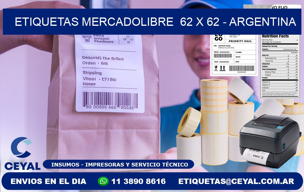 ETIQUETAS MERCADOLIBRE  62 x 62 - ARGENTINA