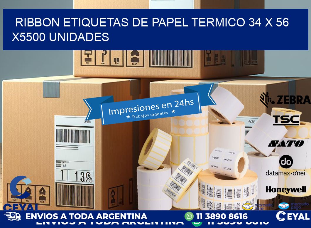 RIBBON ETIQUETAS DE PAPEL TERMICO 34 x 56 X5500 UNIDADES