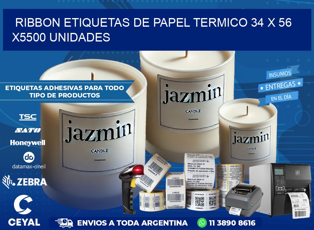 RIBBON ETIQUETAS DE PAPEL TERMICO 34 x 56 X5500 UNIDADES