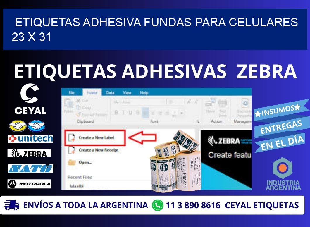 ETIQUETAS ADHESIVA FUNDAS PARA CELULARES 23 x 31