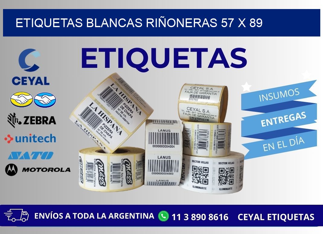 ETIQUETAS BLANCAS RIÑONERAS 57 x 89