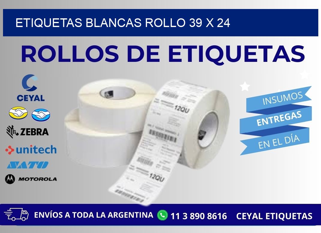 ETIQUETAS BLANCAS ROLLO 39 x 24