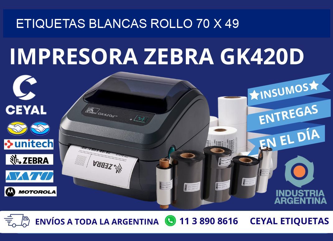 ETIQUETAS BLANCAS ROLLO 70 x 49