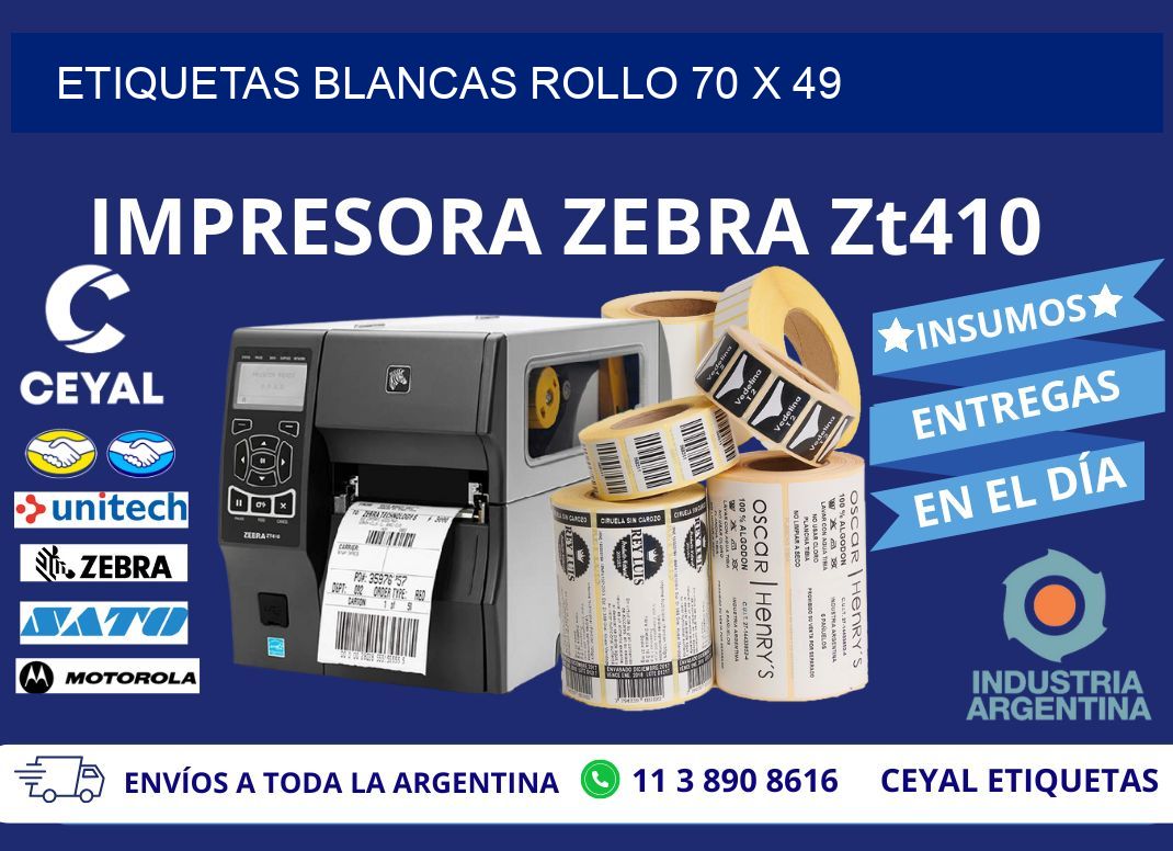 ETIQUETAS BLANCAS ROLLO 70 x 49