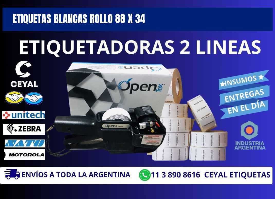 ETIQUETAS BLANCAS ROLLO 88 x 34