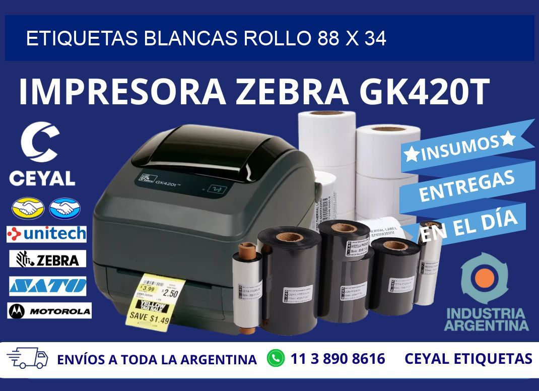 ETIQUETAS BLANCAS ROLLO 88 x 34