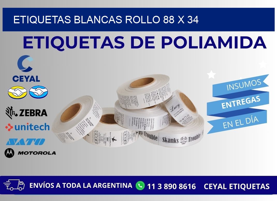 ETIQUETAS BLANCAS ROLLO 88 x 34