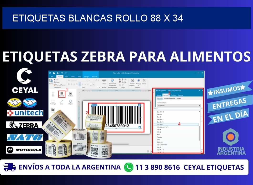 ETIQUETAS BLANCAS ROLLO 88 x 34