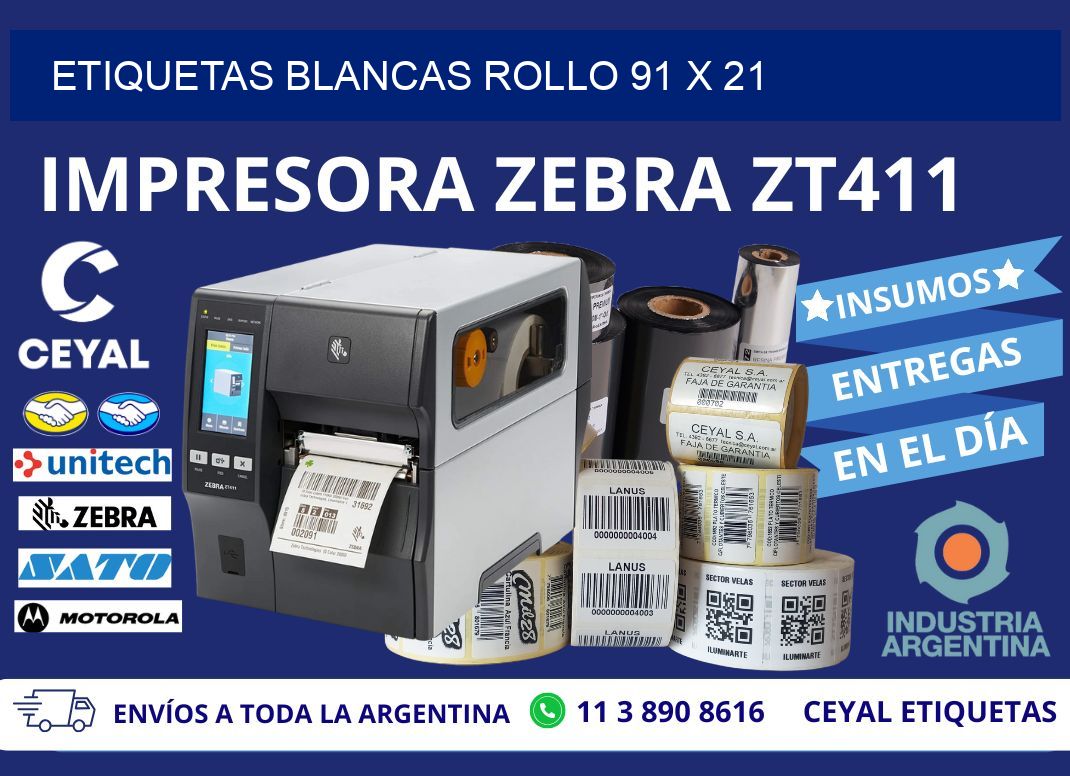 ETIQUETAS BLANCAS ROLLO 91 x 21