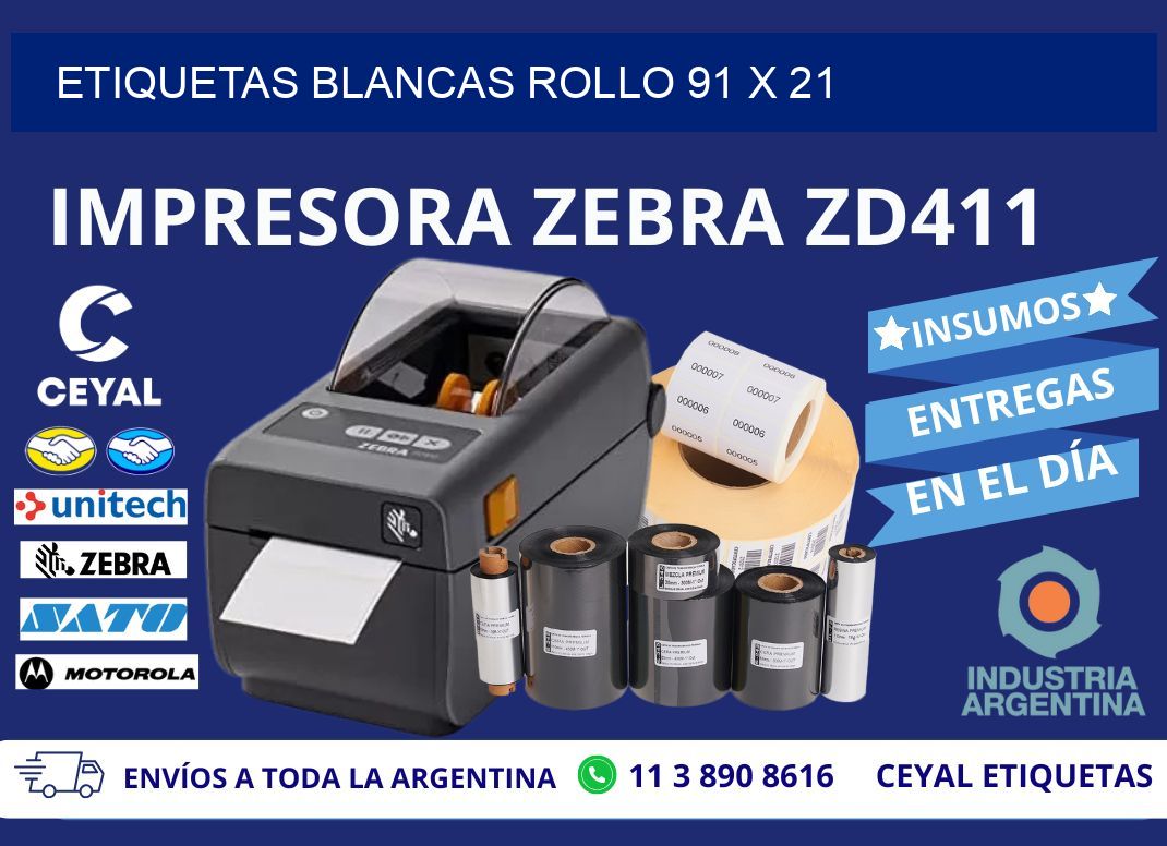 ETIQUETAS BLANCAS ROLLO 91 x 21