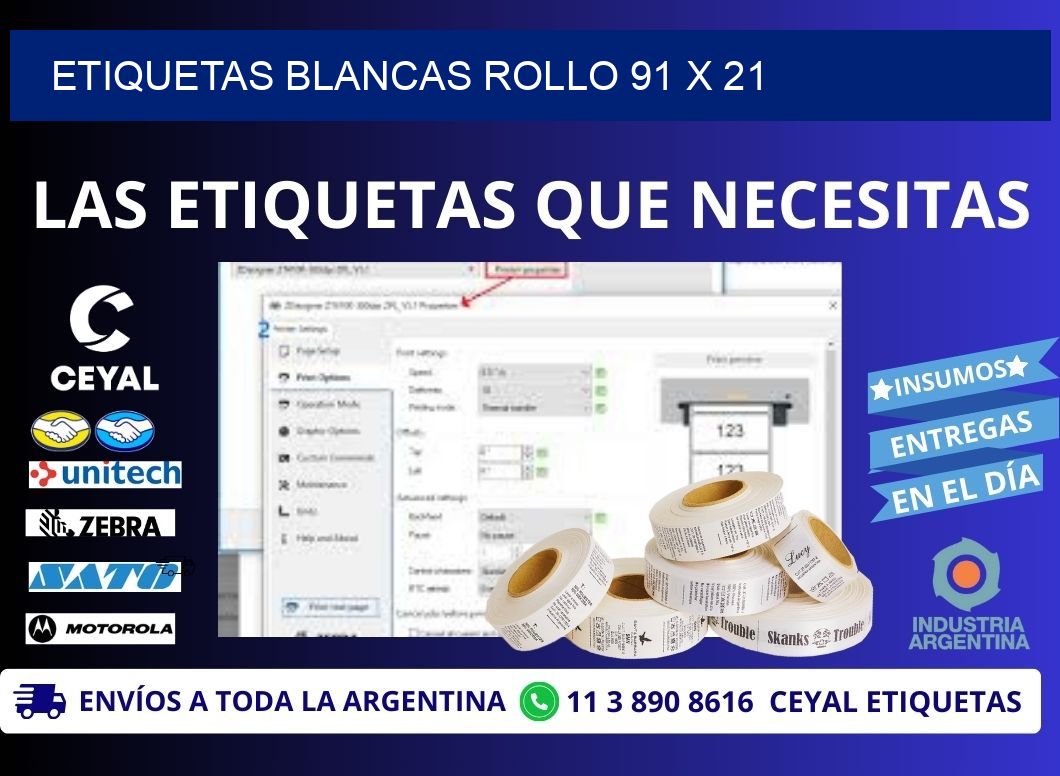 ETIQUETAS BLANCAS ROLLO 91 x 21