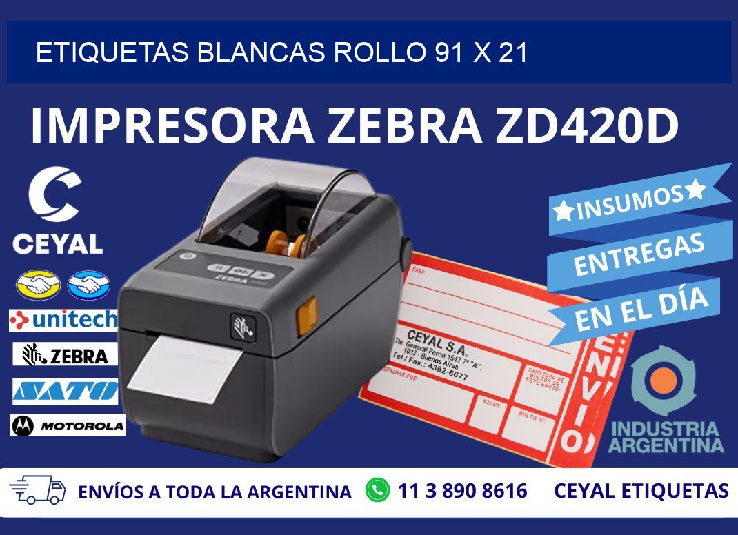 ETIQUETAS BLANCAS ROLLO 91 x 21