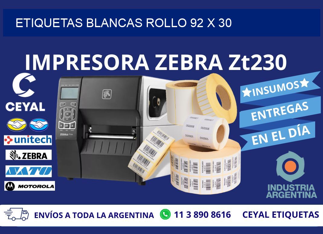 ETIQUETAS BLANCAS ROLLO 92 x 30