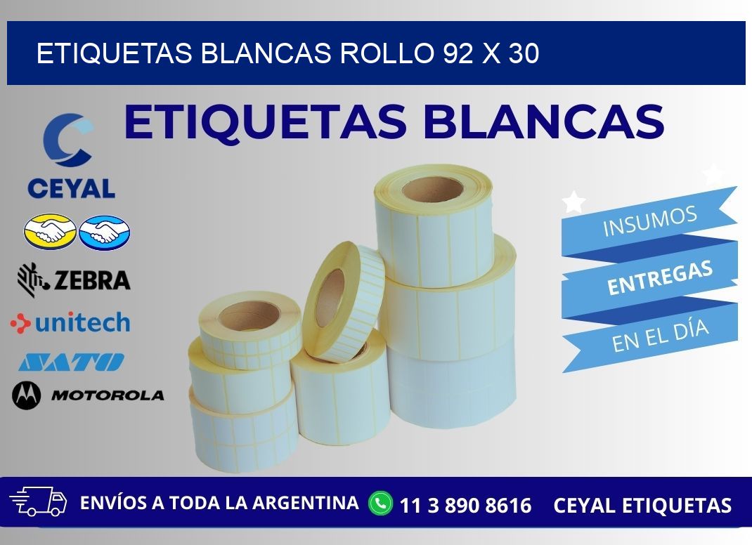 ETIQUETAS BLANCAS ROLLO 92 x 30