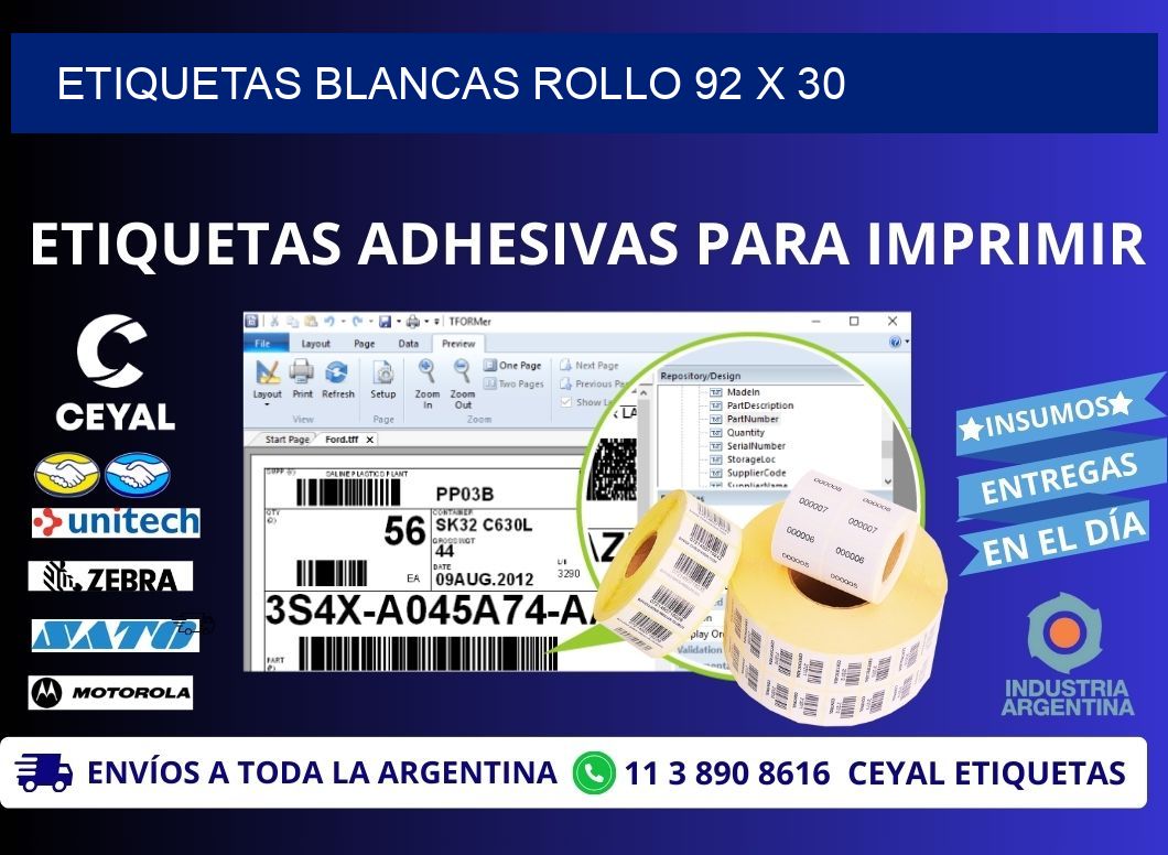 ETIQUETAS BLANCAS ROLLO 92 x 30