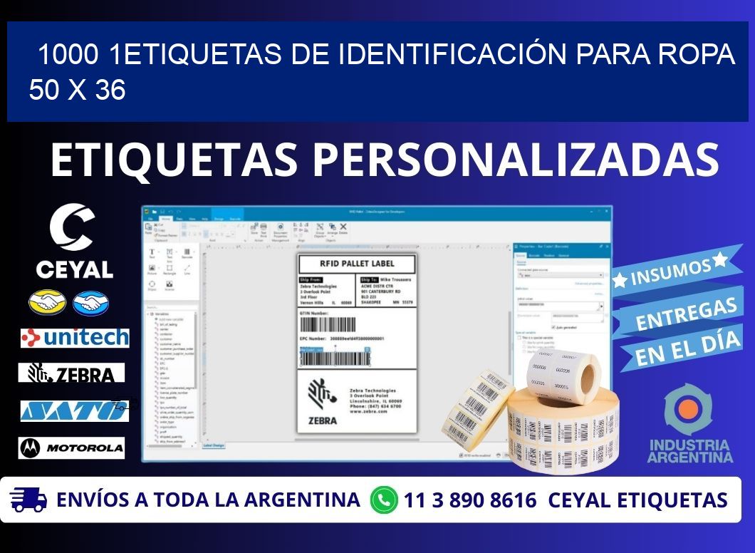 1000 1ETIQUETAS DE IDENTIFICACIÓN PARA ROPA 50 x 36