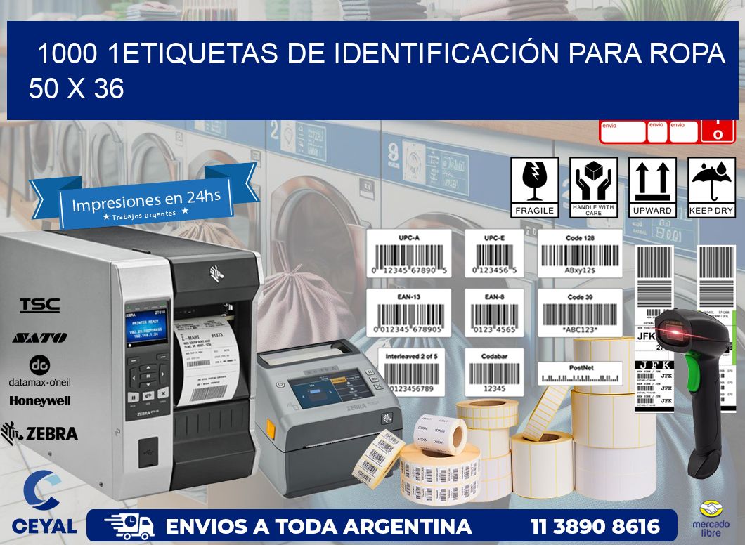 1000 1ETIQUETAS DE IDENTIFICACIÓN PARA ROPA 50 x 36