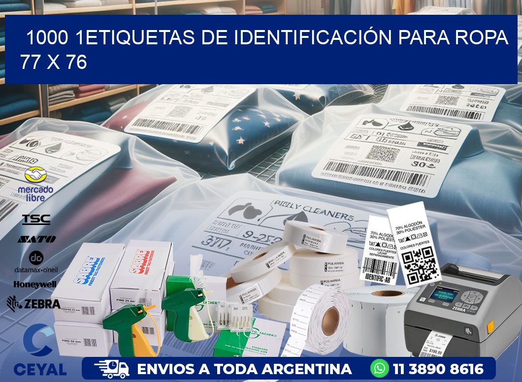 1000 1ETIQUETAS DE IDENTIFICACIÓN PARA ROPA 77 x 76